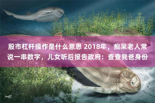 股市杠杆操作是什么意思 2018年，痴呆老人常说一串数字，儿女听后报告政府：查查我爸身份